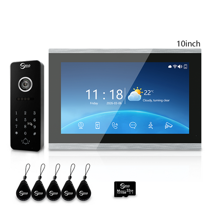 4-Wire Tuya Smart Video Intercom System, 10 Inch Touch Screen Indoor Monitor, Wired Doorbell Camera with Keypad, Two-Way Audio, PIR Motion Detection, Remote Unlock, Night Vision for Home Villa Security