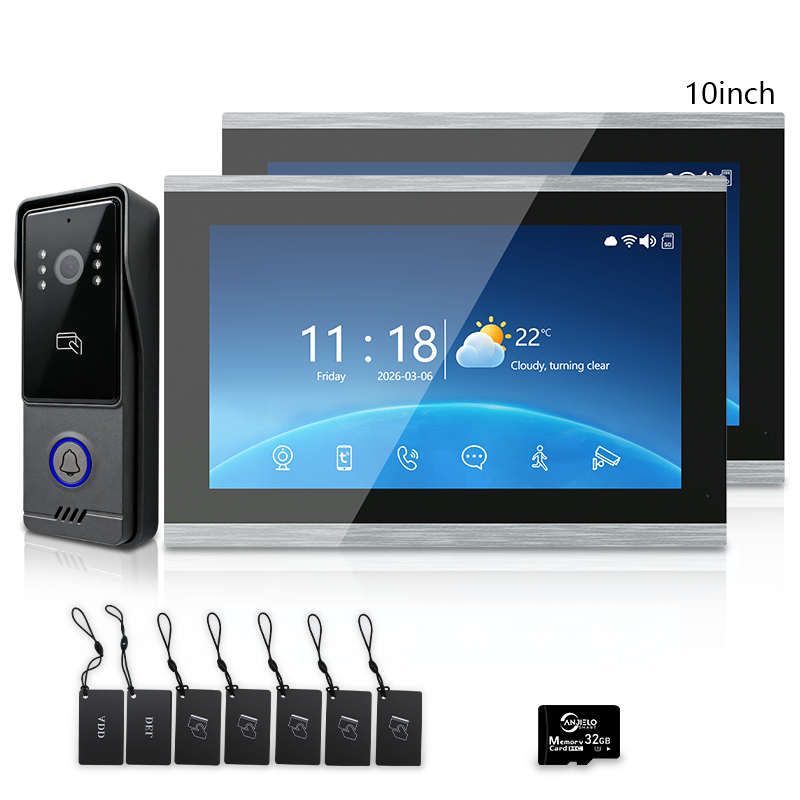 Tuya Smart 4‑Line Wired Video Intercom System, 10" Touch Screen Video Door Phone, RFID Unlock IP65 Doorbell Camera for Villa Home Security
