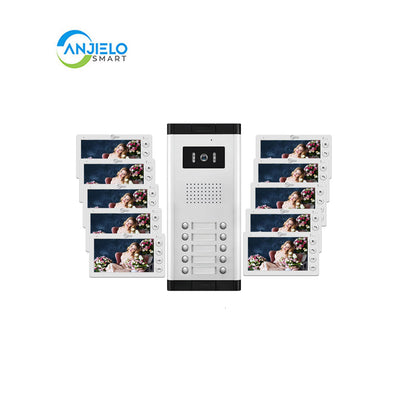 AnjieloSmart Home 4 Wired Video Intercom 7 Inch Monitor Video Door Intercom for2/3/4/5/6/8/10/12 Multi-Units Video Doorbell for ID Card to Unlock