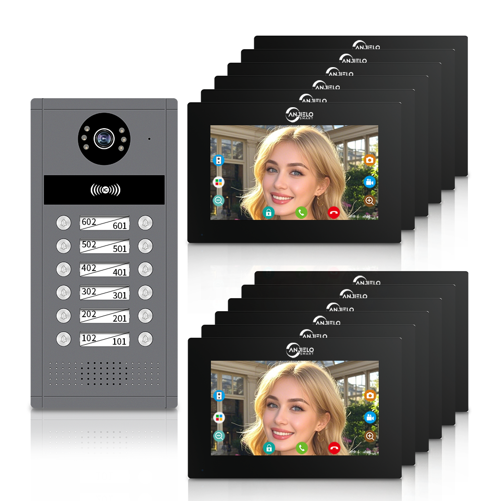 Anjielo Smart Home Newest Tuya Wifi AHD Doorphone with 7/10 Inch Monitors Video Intercom System  for Multi-family Users.
