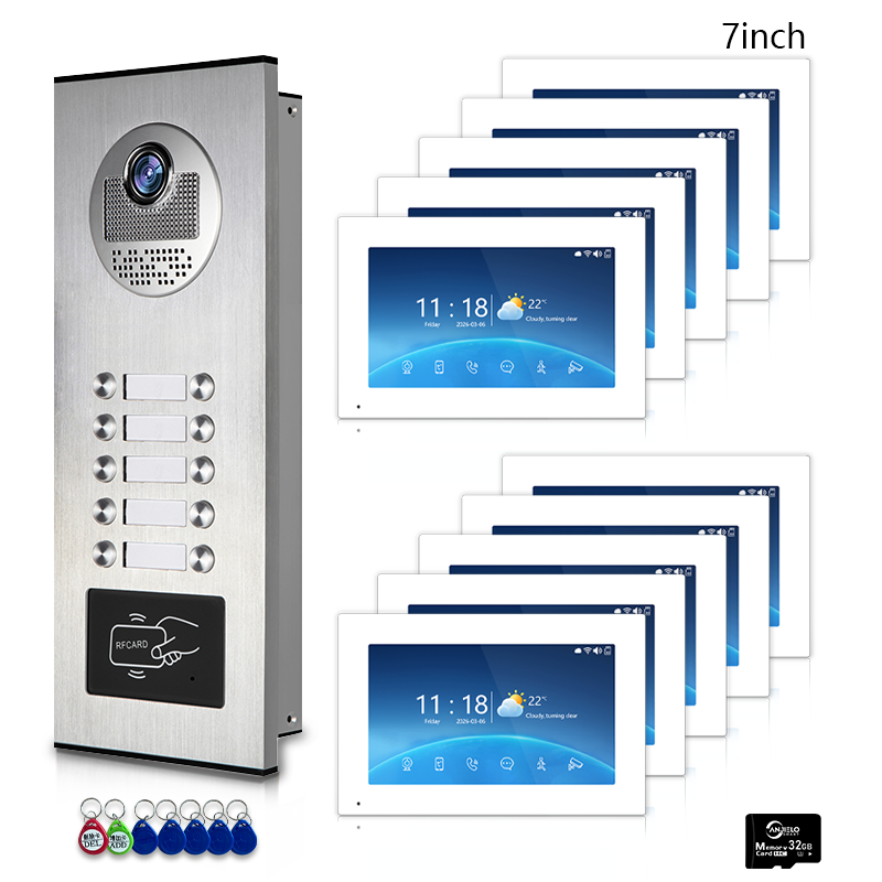 Multi-Family 4-Wire Video Intercom Doorbell System, 1080P HD Camera, 3 Unlock Methods, Tuya Smart App, 2-12 Units, Night Vision & Motion Detection