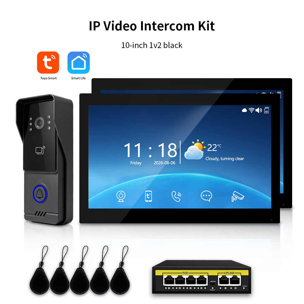 Tuya Smart IP Video Intercom System | 7/10 Inch Touch Monitor, 1080P Wired Doorbell Camera, RFID Card, Remote Unlock, Two-Way Audio, Infrared Night Vision for Villa Home Security