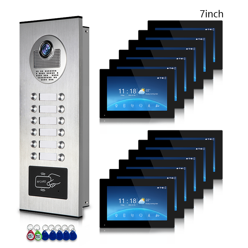 Multi-Family 4-Wire Video Intercom Doorbell System, 1080P HD Camera, 3 Unlock Methods, Tuya Smart App, 2-12 Units, Night Vision & Motion Detection