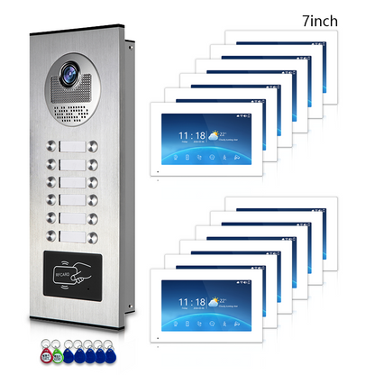 Multi-Family 4-Wire Video Intercom Doorbell System, 1080P HD Camera, 3 Unlock Methods, Tuya Smart App, 2-12 Units, Night Vision & Motion Detection