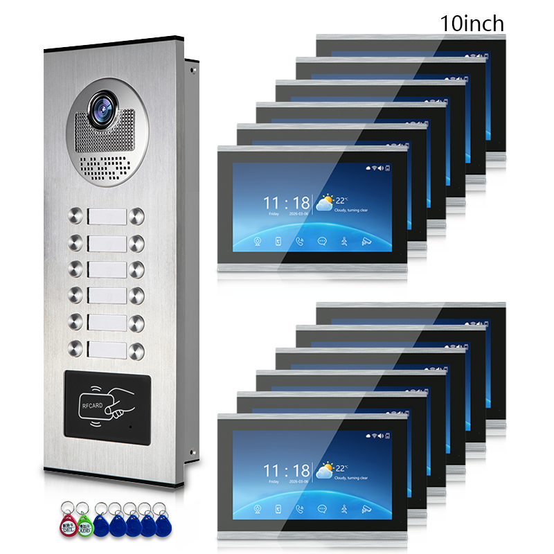 Multi-Family 4-Wire Video Intercom Doorbell System, 1080P HD Camera, 3 Unlock Methods, Tuya Smart App, 2-12 Units, Night Vision & Motion Detection