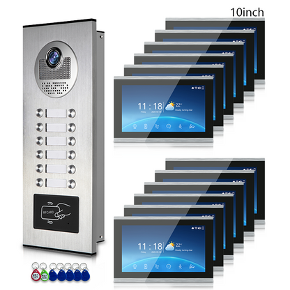 Multi-Family 4-Wire Video Intercom Doorbell System, 1080P HD Camera, 3 Unlock Methods, Tuya Smart App, 2-12 Units, Night Vision & Motion Detection