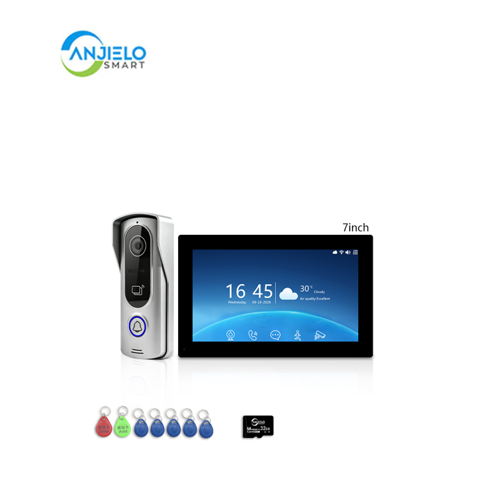 ANJIELO 2-Wire Tuya Smart Video Intercom System | 1080P Wired Video Doorbell with Touch Screen Monitor, RFID Card Unlock, Infrared Night Vision, Motion Detection, Remote Unlock