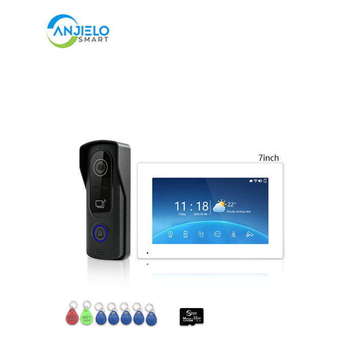 ANJIELO SMART 4-Wire Tuya Video Intercom System, 1080P Wired Villa Door Phone, Motion Detection, IR Night Vision, Multi Indoor Monitor Intercom, RFID Card + APP Remote Unlock