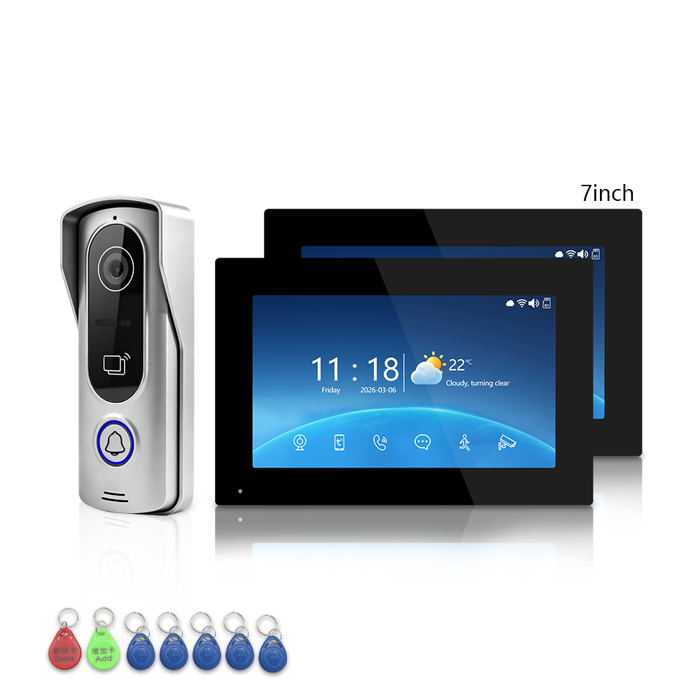 ANJIELO SMART 4-Wire Tuya Video Intercom System, 1080P Wired Villa Door Phone, Motion Detection, IR Night Vision, Multi Indoor Monitor Intercom, RFID Card + APP Remote Unlock