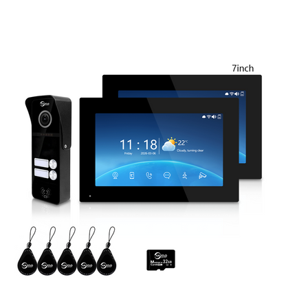 Tuya Smart 4-Family Video Intercom Doorbell System | 1080P 148° Wide Angle Camera, RFID Card Unlock, 4 Indoor Touch Monitors, Motion Detection, Night Vision, Video Record Playback, Background Music & Digital Photo Frame