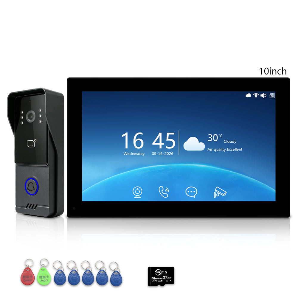 ANJIELO 2-Wire Tuya Smart Video Intercom System, 7/10 Inch Touch Indoor Monitor, 1080P Wired Doorbell with RFID Card Unlock, Night Vision, Motion Detection, IP65 Outdoor Camera, Remote Unlock via Smart Life App