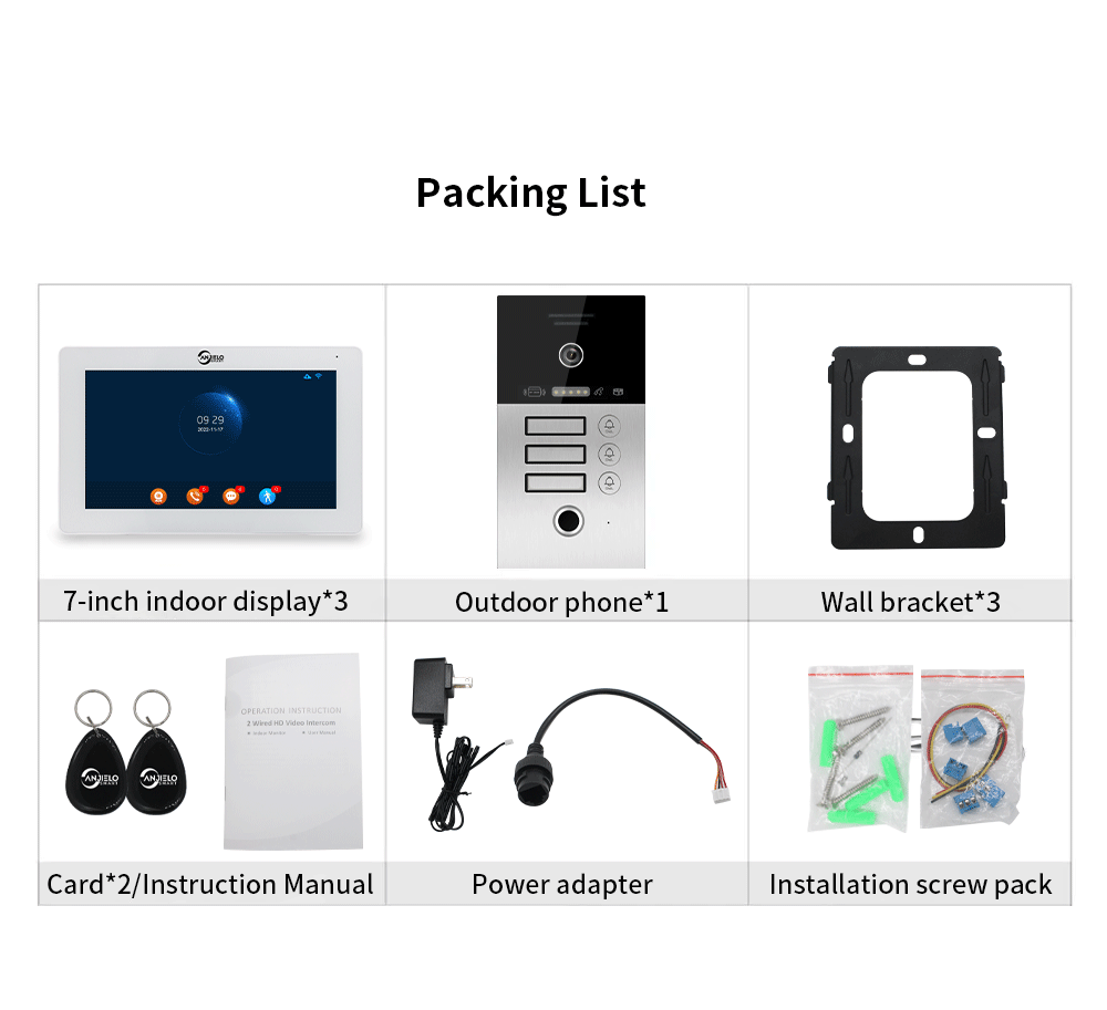 Anjielo Smart Home 2-Wire 1080P Full HD Video Intercom System - 7 Inch Screen with Night Vision for Apartment Security