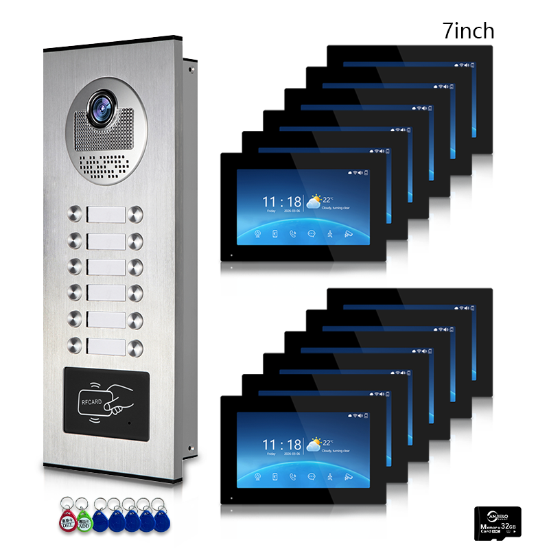 Multi-Family 4-Wire Video Intercom Doorbell System, 1080P HD Camera, 3 Unlock Methods, Tuya Smart App, 2-12 Units, Night Vision & Motion Detection