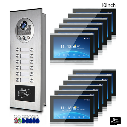 Multi-Family 4-Wire Video Intercom Doorbell System, 1080P HD Camera, 3 Unlock Methods, Tuya Smart App, 2-12 Units, Night Vision & Motion Detection