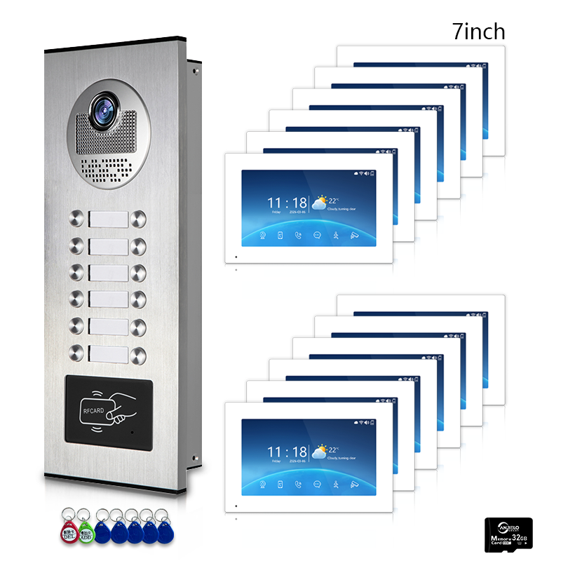 Multi-Family 4-Wire Video Intercom Doorbell System, 1080P HD Camera, 3 Unlock Methods, Tuya Smart App, 2-12 Units, Night Vision & Motion Detection