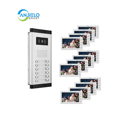 AnjieloSmart Home 4 Wired Video Intercom 7 Inch Monitor Video Door Intercom for2/3/4/5/6/8/10/12 Multi-Units Video Doorbell for ID Card to Unlock