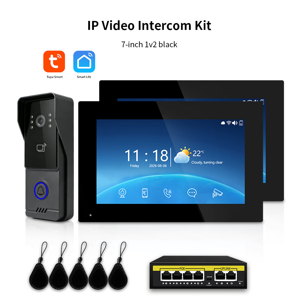 Tuya Smart IP Video Intercom System | 7/10 Inch Touch Monitor, 1080P Wired Doorbell Camera, RFID Card, Remote Unlock, Two-Way Audio, Infrared Night Vision for Villa Home Security