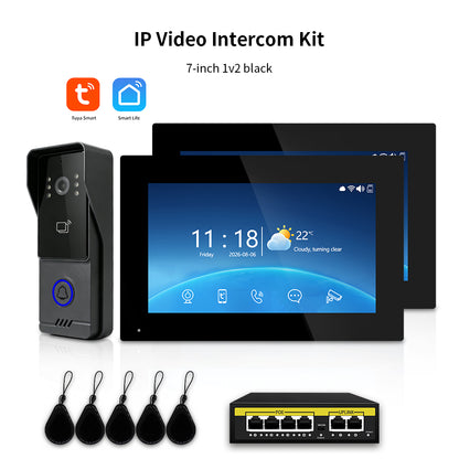 Tuya Smart IP Video Intercom System | 7/10 Inch Touch Monitor, 1080P Wired Doorbell Camera, RFID Card, Remote Unlock, Two-Way Audio, Infrared Night Vision for Villa Home Security