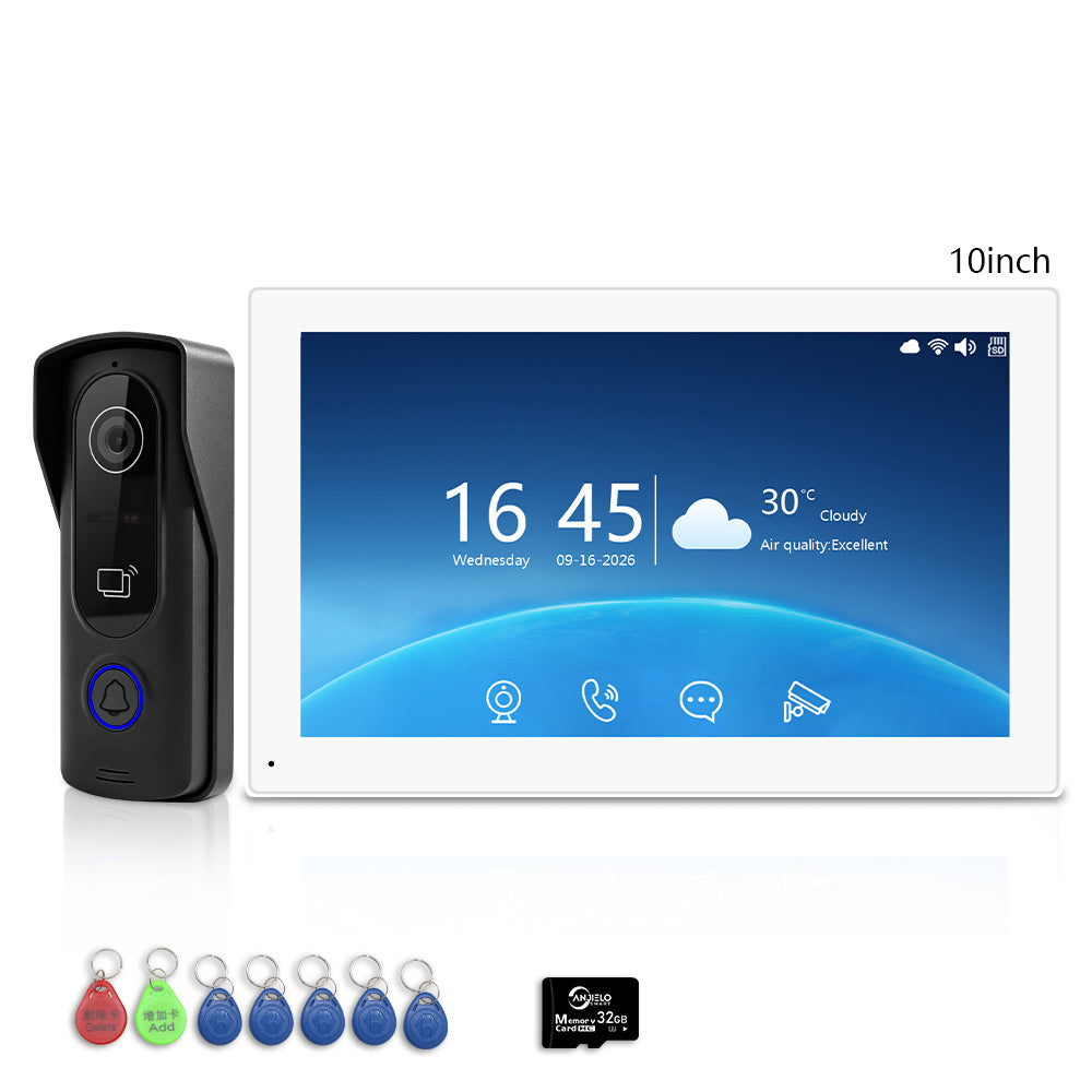 ANJIELO 2-Wire Tuya Smart Video Intercom System | 1080P Wired Video Doorbell with Touch Screen Monitor, RFID Card Unlock, Infrared Night Vision, Motion Detection, Remote Unlock