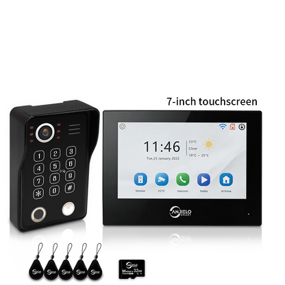 Anjielo 7/10 Inch 4-Wire WiFi Video Intercom System with 5-in-1 Unlock Fingerprint RFID Password App for Home Apartment
