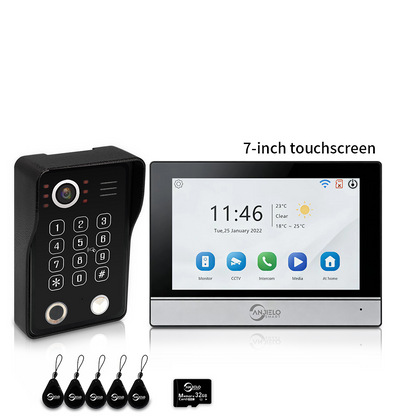 Anjielo 7/10 Inch 4-Wire WiFi Video Intercom System with 5-in-1 Unlock Fingerprint RFID Password App for Home Apartment