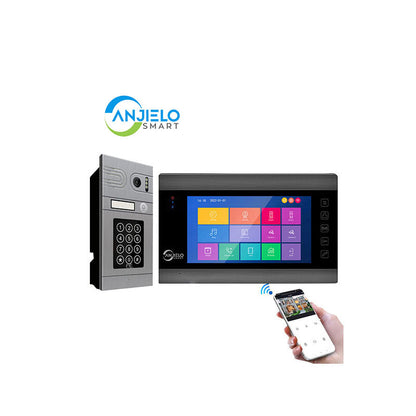Anjielo Smart Home WIRED Video Intercom System 7 Inches Video Doorbell Door System Kits Support Unlock Monitoring for Villa Home Office Apartment