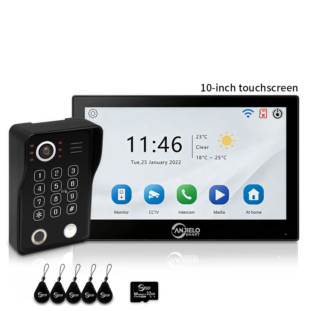 Anjielo 7/10 Inch 4-Wire WiFi Video Intercom System with 5-in-1 Unlock Fingerprint RFID Password App for Home Apartment