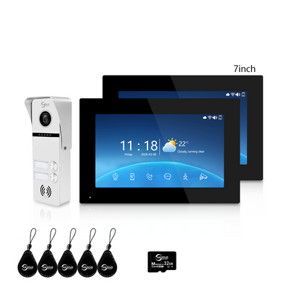 Tuya Smart 4-Family Video Intercom Doorbell System | 1080P 148° Wide Angle Camera, RFID Card Unlock, 4 Indoor Touch Monitors, Motion Detection, Night Vision, Video Record Playback, Background Music & Digital Photo Frame