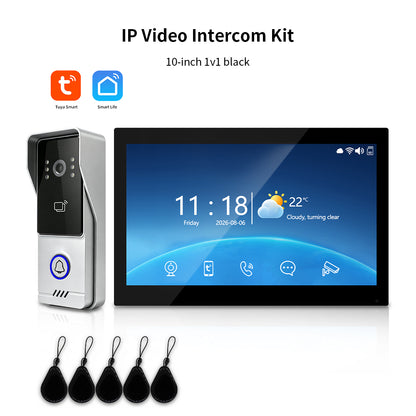 Tuya Smart IP Video Intercom System | 7/10 Inch Touch Monitor, 1080P Wired Doorbell Camera, RFID Card, Remote Unlock, Two-Way Audio, Infrared Night Vision for Villa Home Security