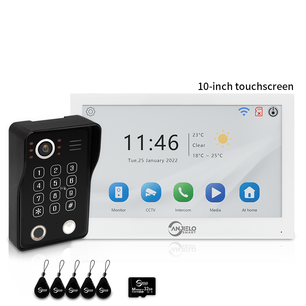 Anjielo 7/10 Inch 4-Wire WiFi Video Intercom System with 5-in-1 Unlock Fingerprint RFID Password App for Home Apartment