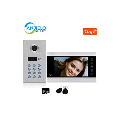 Anjielo Smart 1080P Tuya WiFi Wired Video Intercom with Camera and Code Keypad/RFID Cards Access Control System Motion Detection Record
