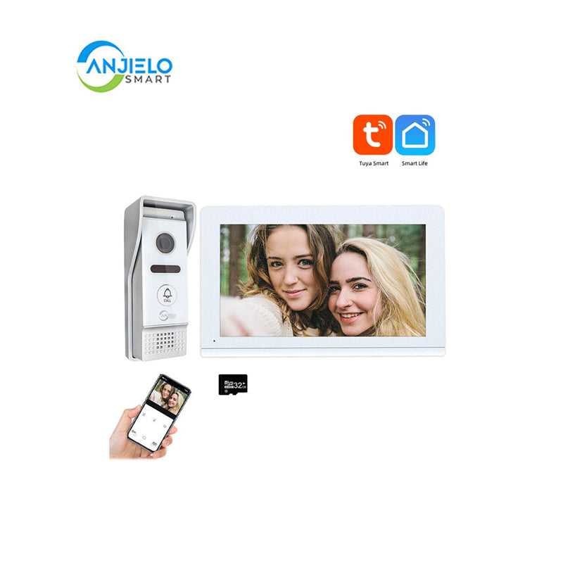 Anjielo White WiFi Tuya Video Doorbell with 1080p HD Monitoring - Wireless Intercom for Homes & Apartments