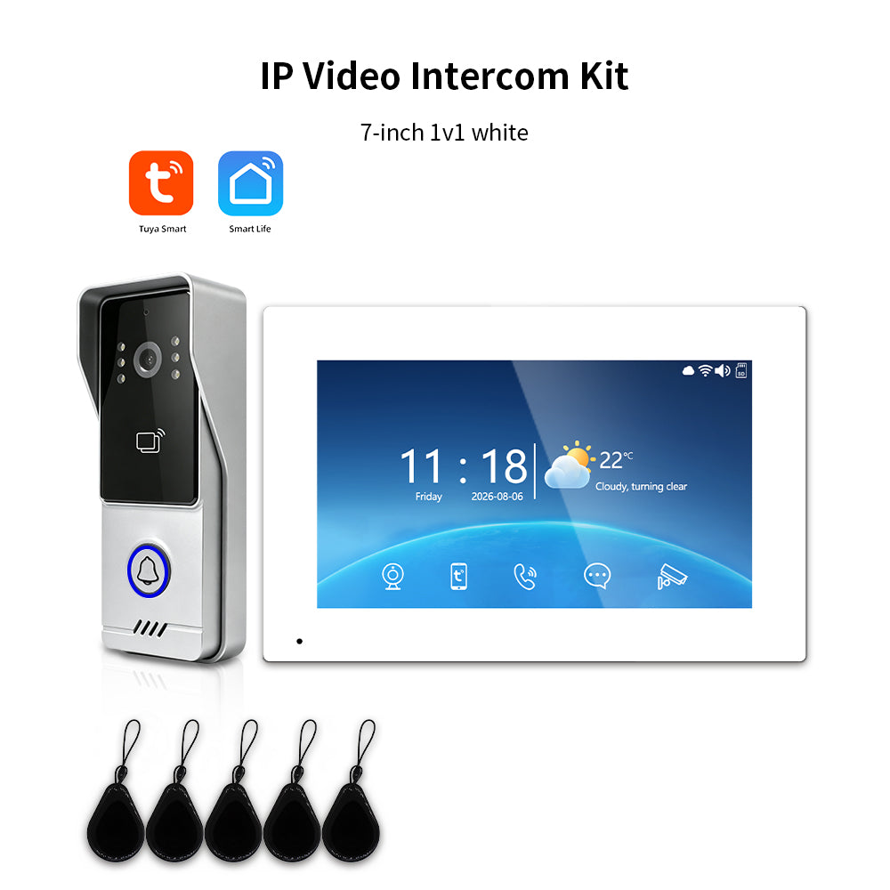 Tuya Smart IP Video Intercom System | 7/10 Inch Touch Monitor, 1080P Wired Doorbell Camera, RFID Card, Remote Unlock, Two-Way Audio, Infrared Night Vision for Villa Home Security
