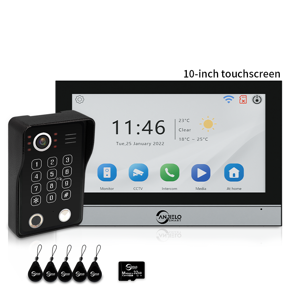 Anjielo 7/10 Inch 4-Wire WiFi Video Intercom System with 5-in-1 Unlock Fingerprint RFID Password App for Home Apartment