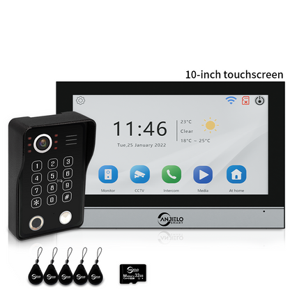 Anjielo 7/10 Inch 4-Wire WiFi Video Intercom System with 5-in-1 Unlock Fingerprint RFID Password App for Home Apartment