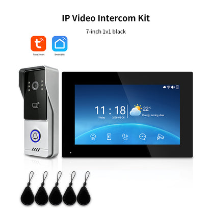 Tuya Smart IP Video Intercom System | 7/10 Inch Touch Monitor, 1080P Wired Doorbell Camera, RFID Card, Remote Unlock, Two-Way Audio, Infrared Night Vision for Villa Home Security