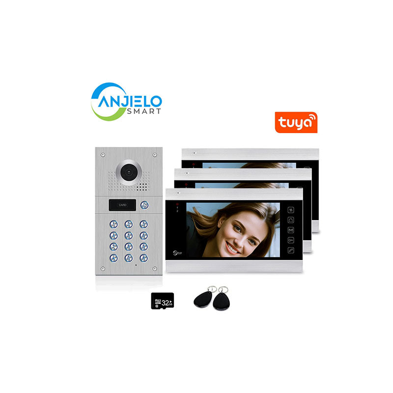 Anjielo Smart 1080P Tuya WiFi Wired Video Intercom with Camera and Code Keypad/RFID Cards Access Control System Motion Detection Record