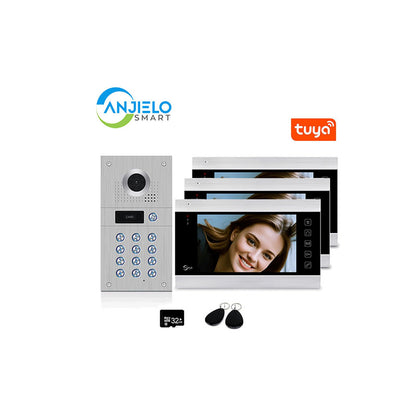 Anjielo Smart 1080P Tuya WiFi Wired Video Intercom with Camera and Code Keypad/RFID Cards Access Control System Motion Detection Record