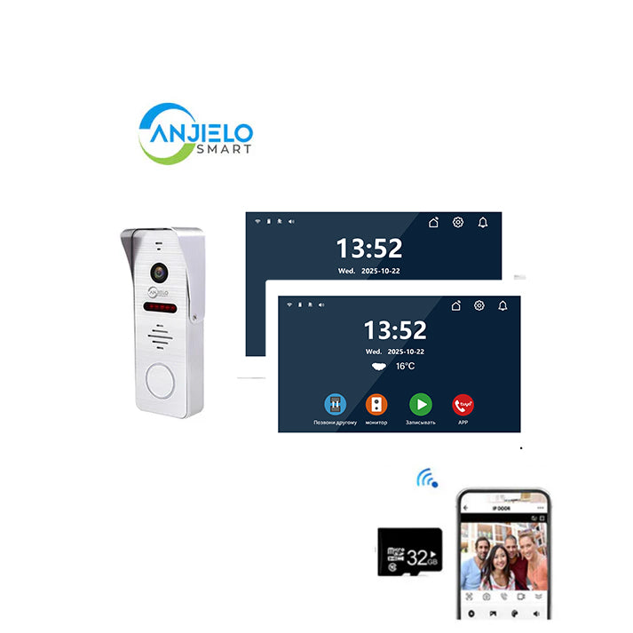 Anjielo New Tuya 7/10 Inch Video Wifi Intercom Tuya Smart Home Wired video doorbell System 1080P 148°Doorbell Camera Full Touch Monitor