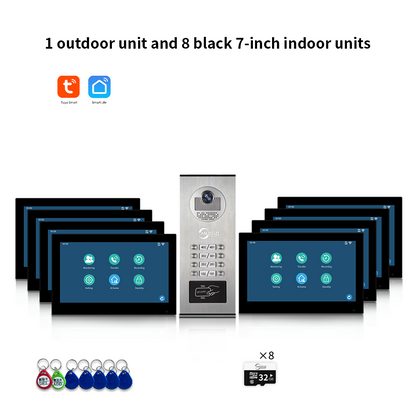 Anjielo Smart Home 1080P Tuya Building Smart Video Doorphone for Multi-Apartment Metal Doorbell Video Intercom System AHD 7inch Monitor