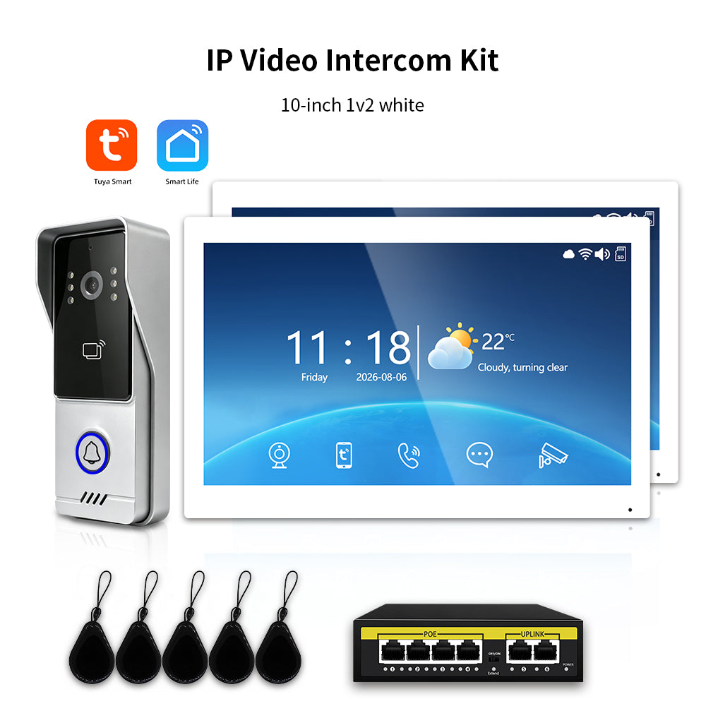 Tuya Smart IP Video Intercom System | 7/10 Inch Touch Monitor, 1080P Wired Doorbell Camera, RFID Card, Remote Unlock, Two-Way Audio, Infrared Night Vision for Villa Home Security