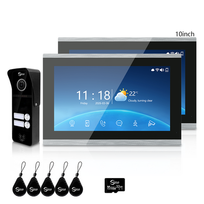 Tuya Smart 4-Family Video Intercom Doorbell System | 1080P 148° Wide Angle Camera, RFID Card Unlock, 4 Indoor Touch Monitors, Motion Detection, Night Vision, Video Record Playback, Background Music & Digital Photo Frame