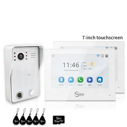 Anjielo 7/10 Inch 4-Wire WiFi Video Intercom System with 5-in-1 Unlock Fingerprint RFID Password App for Home Apartment