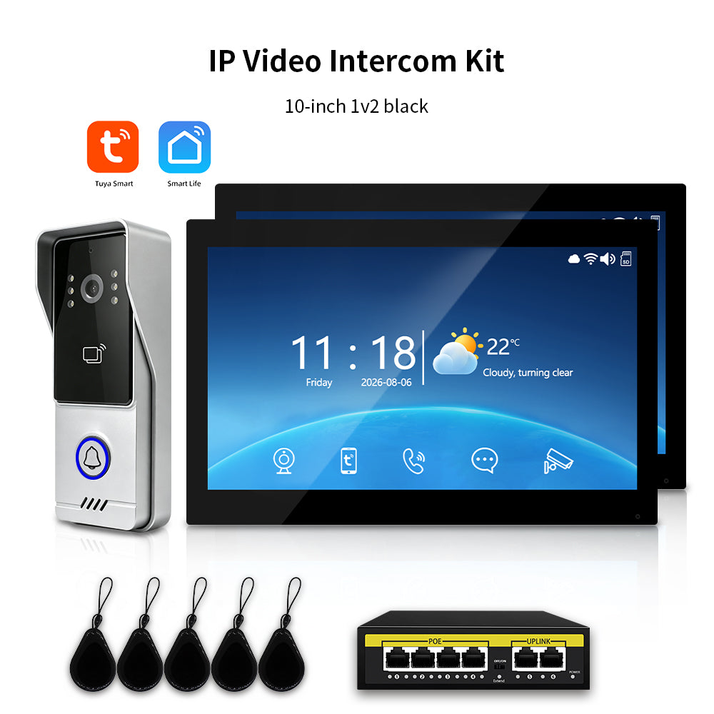 Tuya Smart IP Video Intercom System | 7/10 Inch Touch Monitor, 1080P Wired Doorbell Camera, RFID Card, Remote Unlock, Two-Way Audio, Infrared Night Vision for Villa Home Security