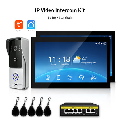 Tuya Smart IP Video Intercom System | 7/10 Inch Touch Monitor, 1080P Wired Doorbell Camera, RFID Card, Remote Unlock, Two-Way Audio, Infrared Night Vision for Villa Home Security