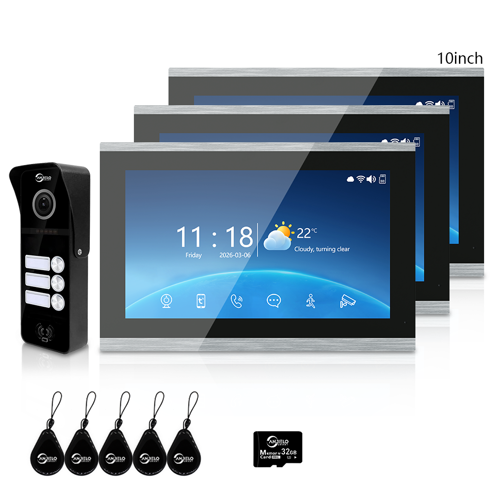 Tuya Smart 4-Family Video Intercom Doorbell System | 1080P 148° Wide Angle Camera, RFID Card Unlock, 4 Indoor Touch Monitors, Motion Detection, Night Vision, Video Record Playback, Background Music & Digital Photo Frame