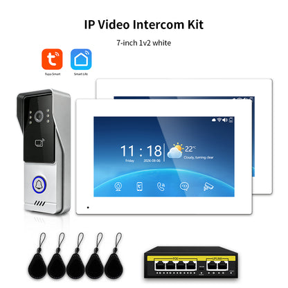 Tuya Smart IP Video Intercom System | 7/10 Inch Touch Monitor, 1080P Wired Doorbell Camera, RFID Card, Remote Unlock, Two-Way Audio, Infrared Night Vision for Villa Home Security