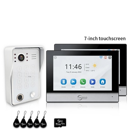 Anjielo 7/10 Inch 4-Wire WiFi Video Intercom System with 5-in-1 Unlock Fingerprint RFID Password App for Home Apartment