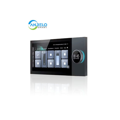 Anjielo Smart Home 7 inch touch screen wall mounted 2 zone music amplifier Tuya control panel can connect to ceiling speakers,Support 6 Languages(English Russian Arabic Persian Polish Portuguese)