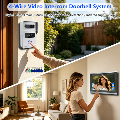 Smart 4-Wire Video Intercom Doorbell 2-Way Audio Night Vision Motion Alert & Digital Photo Frame& Home Intercom